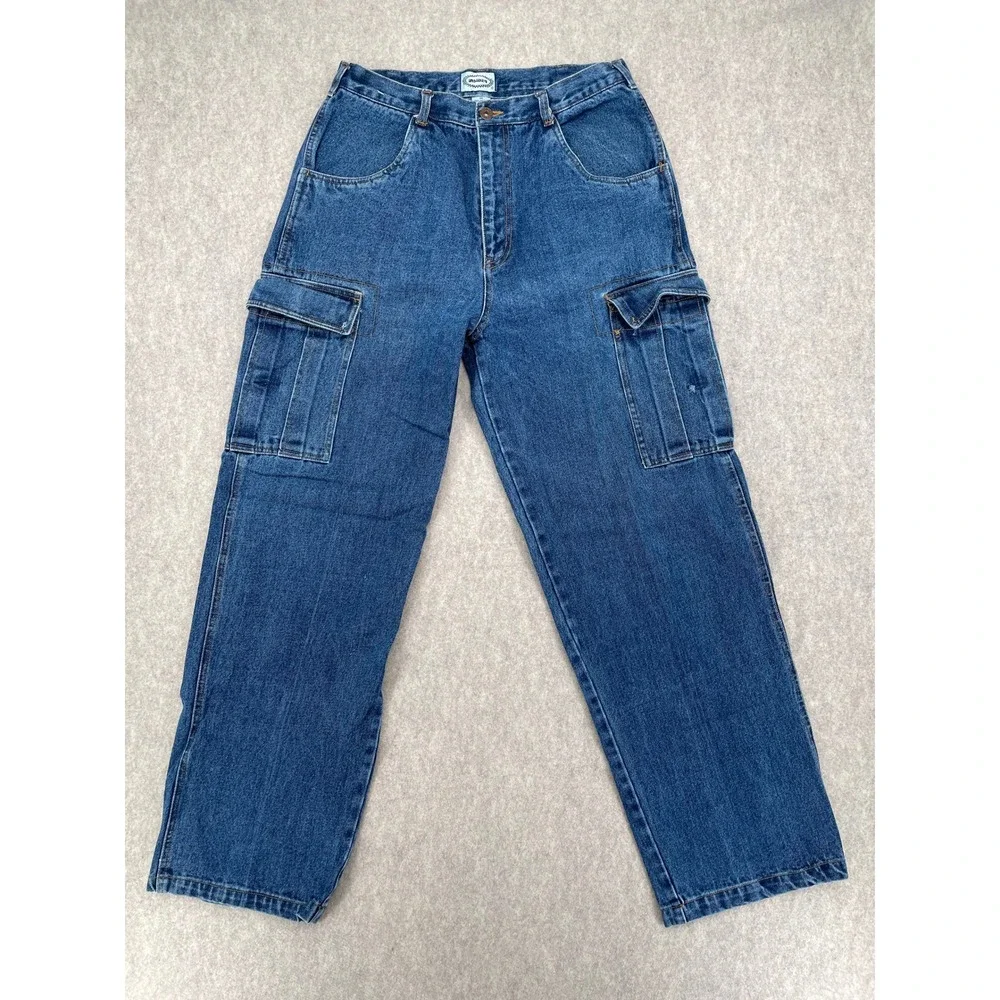 Vintage Insider Cargo Jeans Size 34 Blue Wide Leg Denim Utility Pants Y2K
